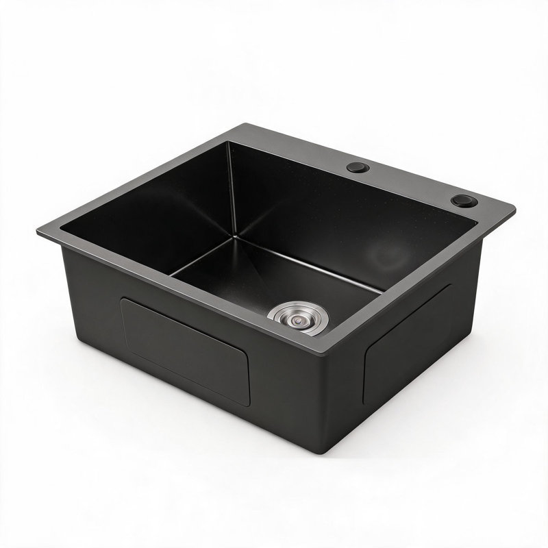 Évier de cuisine à encastrer à cuve en acier inoxydable noir de 58,4 cm x 48,3 cm (23 po x 19 po) avec bonde et crochet aux normes américaines