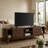 67.9" Mid-century Rattan Tv Stand For Tvs Up To 75" – Media Console With Sliding Doors & Solid Wood Legs-1225775482
