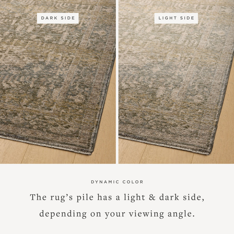 Large Gray and Moss Synthetic Vintage Area Rug