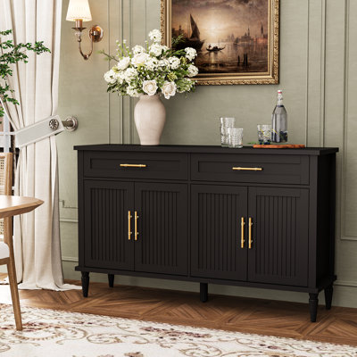 58 Inch Sideboard Buffet Cabinet with Storage, Fluted Buffet Storage Cabinet with 2 Drawers and 4 Doors, Modern Coffee Bar with Adjustable Shelves for Living Room, Kitchen