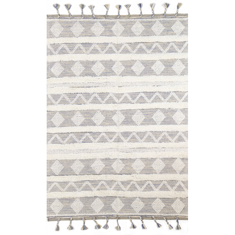 Ivory Geometric Hand-knotted Wool Rug, 3'6" x 5'6"