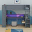 Lit mezzanine en bois avec bureau, tablettes de rangement, tiroir, DEL et station de charge-1941811445