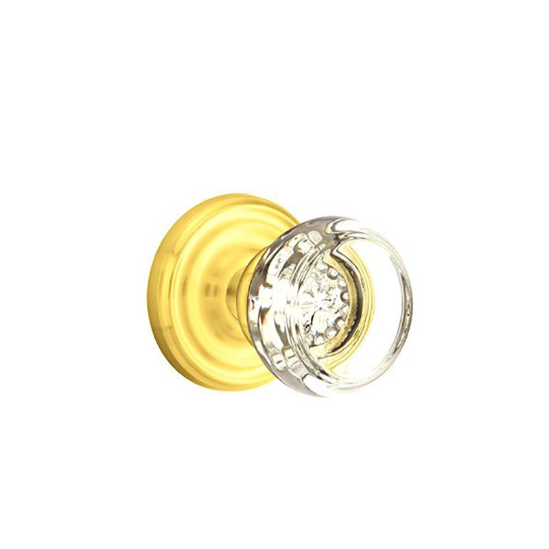 Ensemble de boutons d'intimité Emtek avec rosette régulière et bouton en verre Georgetown, Laiton poli à vie