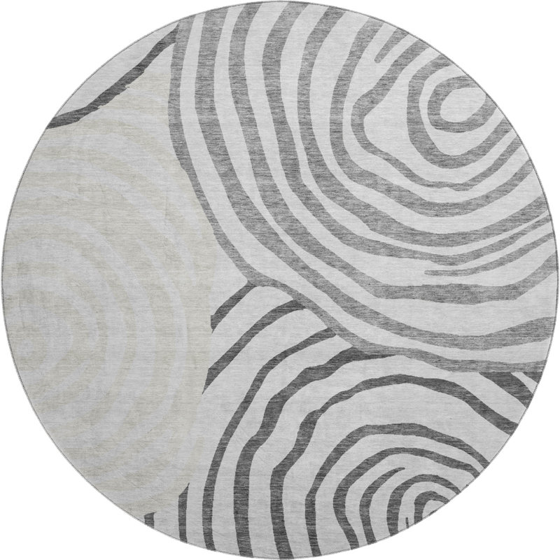 Tapis gris Prisco lavable à la machine de qualité supérieure, Rond 8 pi