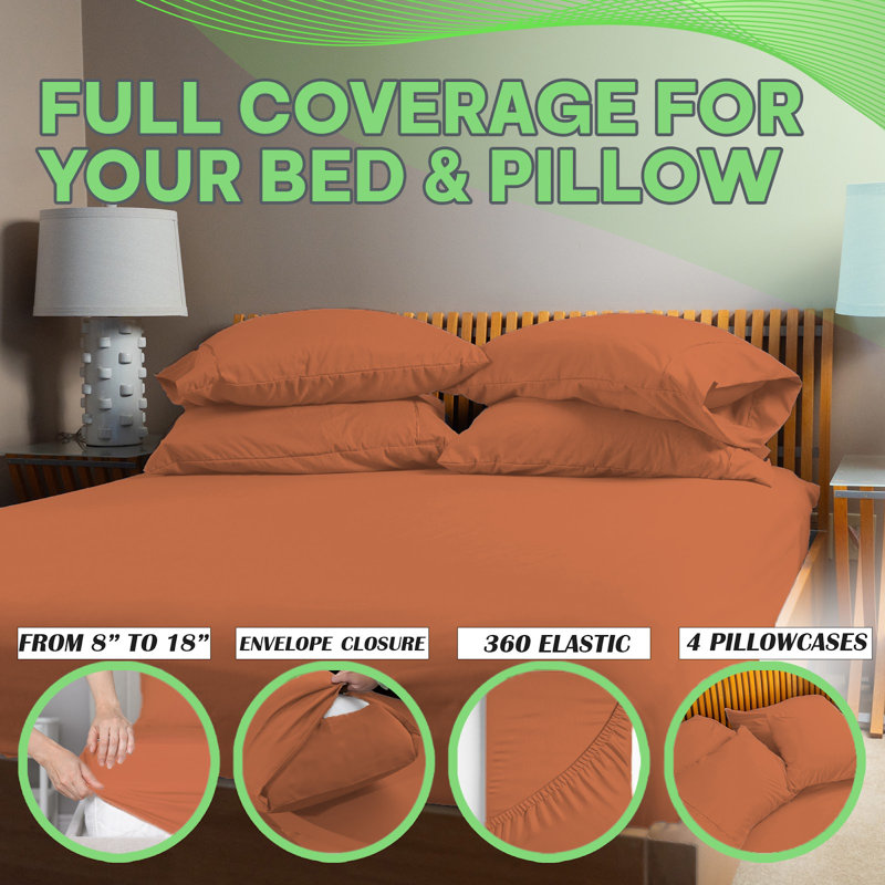 King Burnt Orange Bamboo and Polyester Deep Pocket Sheet Set