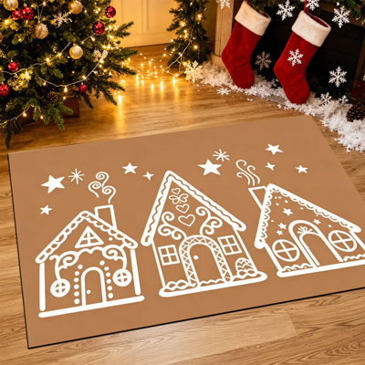 Tapis de porte de Noël antidérapant pour l'intérieur et l'extérieur, 61 x 91 cm, motif canne à sucre rouge