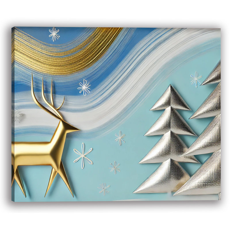 Art mural sur toile tendue Golden Deer, H 12 po x l 16 po x P 1 po