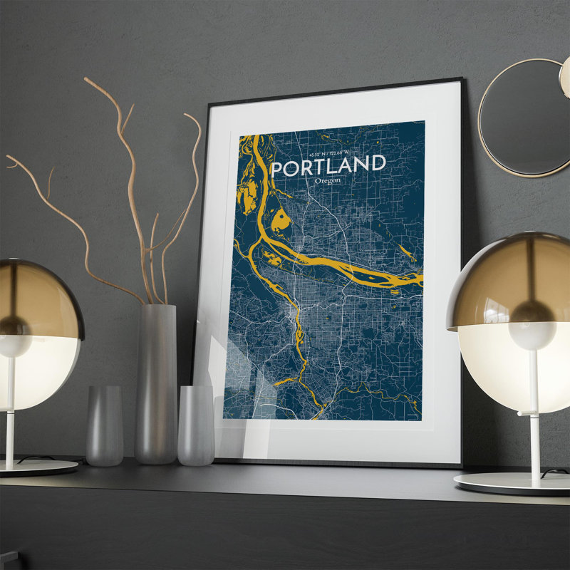 Portland City Map In Amuse - No Frame Print, 17cm H x 11cm W x 0.05cm D