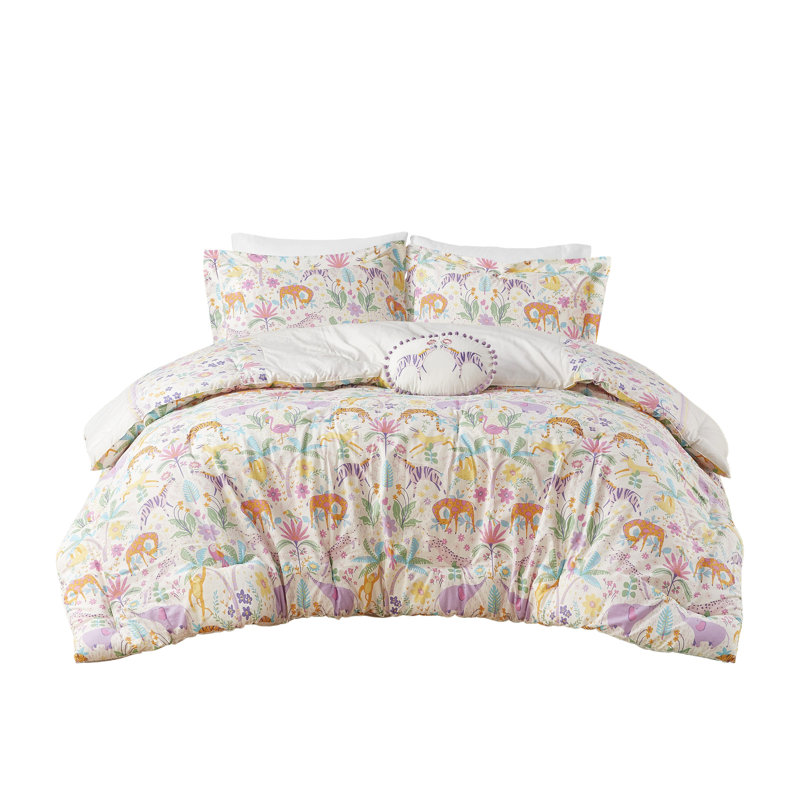 Mauve, simple, 3 pièces, floral réversible, édredon en coton, coussin rond, motif floral mauve à l'épreuve de la bourre, rembourrage lavable à la machine