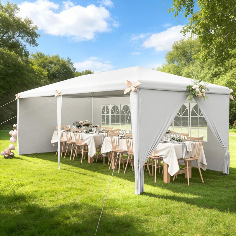 10 X 20Ft Party Tent With Sidewalls, Outdoor Event Canopy With Removable Panels & Zipper Doors, Backyard Gazebo Tent, White