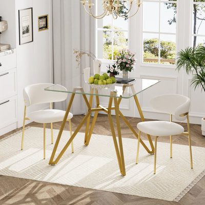 Square Tempered Glass Dining Table for Small Spaces – Sturdy Metal Base, Modern Minimalist Design by Mercer41