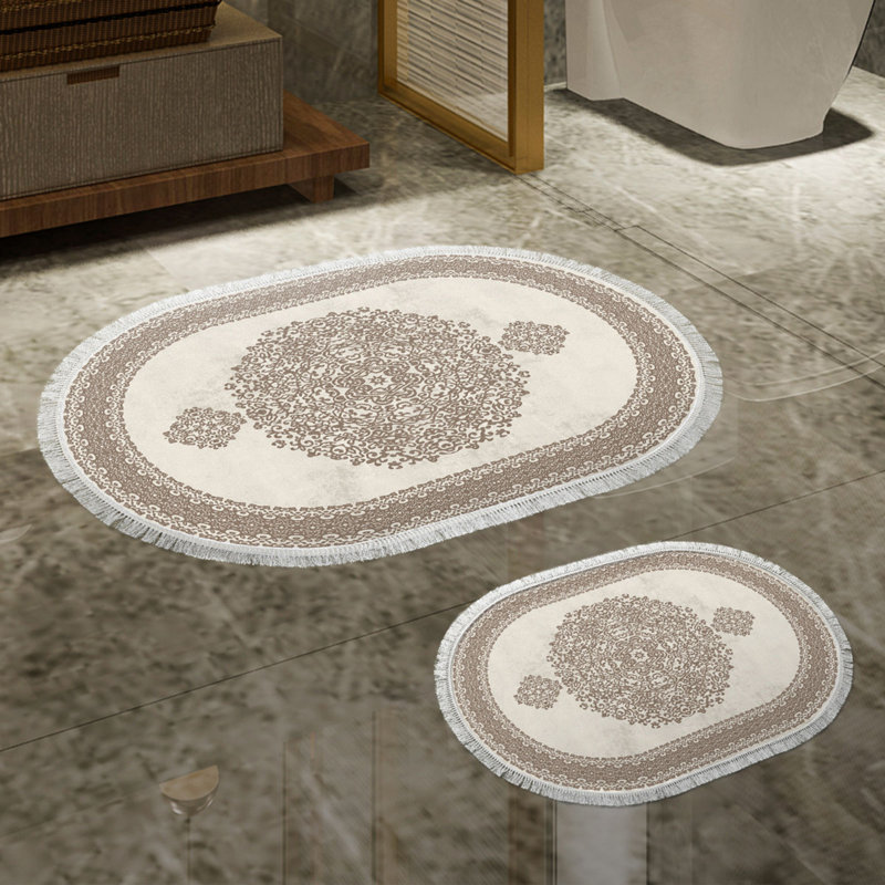 Luxurious Bathmat Set (2 Pieces), Brown Polyester, 19.7 x 23.6 inches & 23.6 x 39.4 inches | 100% Polyester, 25.0 oz/sq yd | Non-Slip Underside, Antibacterial, Easy to Clean | Perfect for Any Bathroom Décor