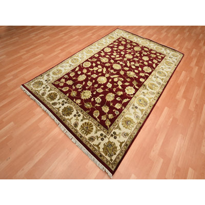 5'11" x 8'11" New Hand Knotted Red Wool & Silk Rectangle Oriental Rug - MOA10275604