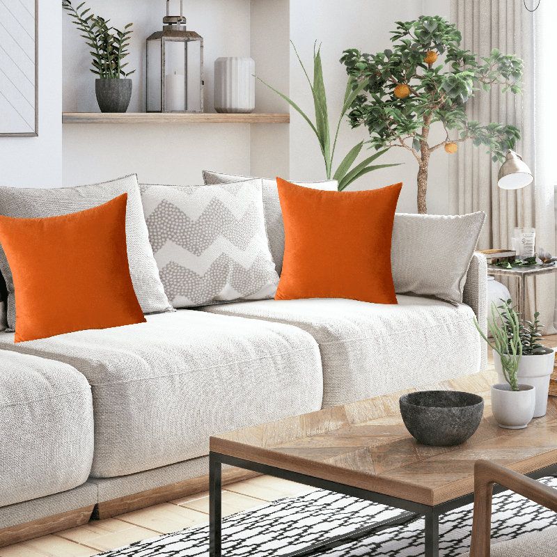 Dark Orange Velvet Square Pillow Covers Set of 2