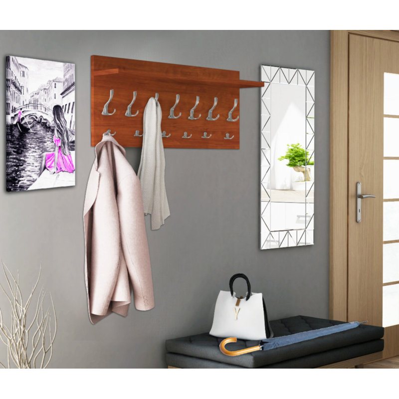 Eizen Wall 13 - Hook Coat Rack, Cherry