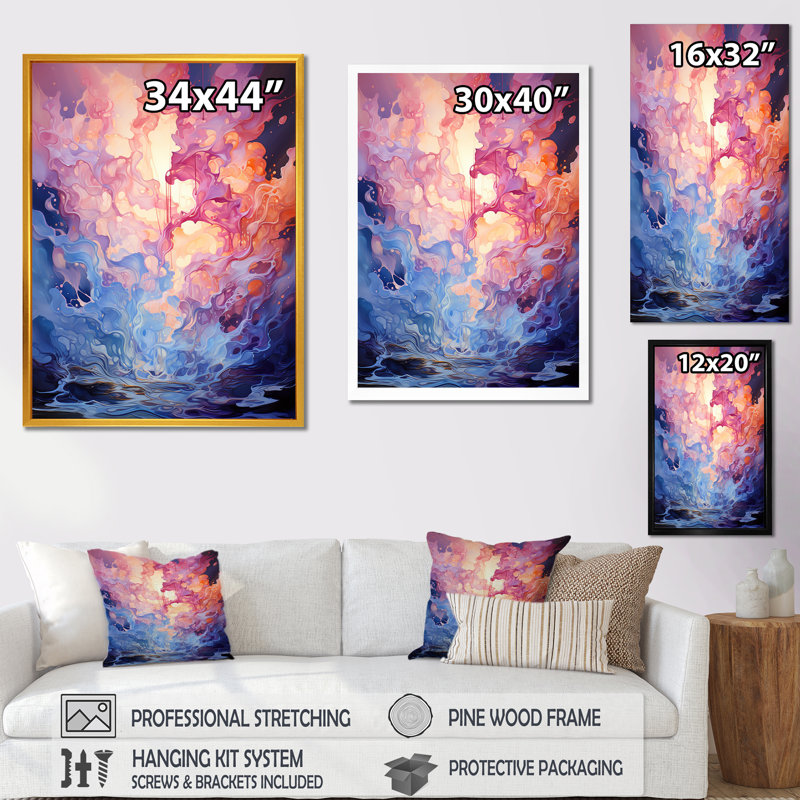 «Pink Illuminated Electro Reverie I», art mural abstrait, H 44 po x l 34 po x P 1,5 po, Toile tendue