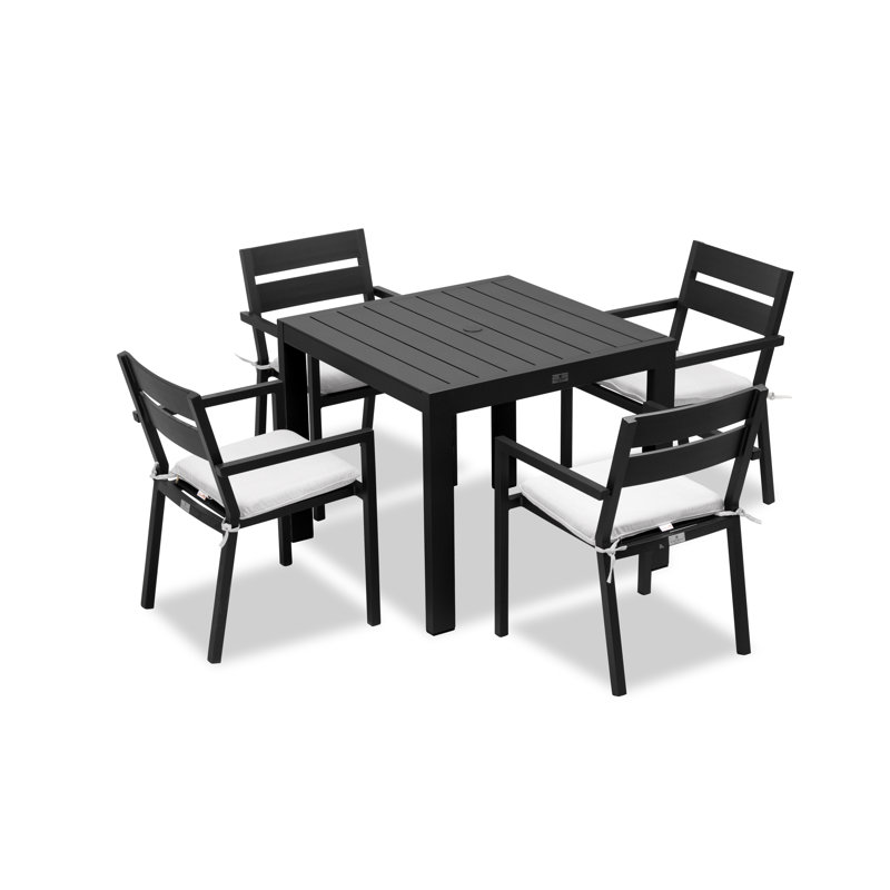 Pacifica Outdoor 5 - Piece Dining Set with Cushions, Black, Canvas Regatta Sunbrella® Canvas