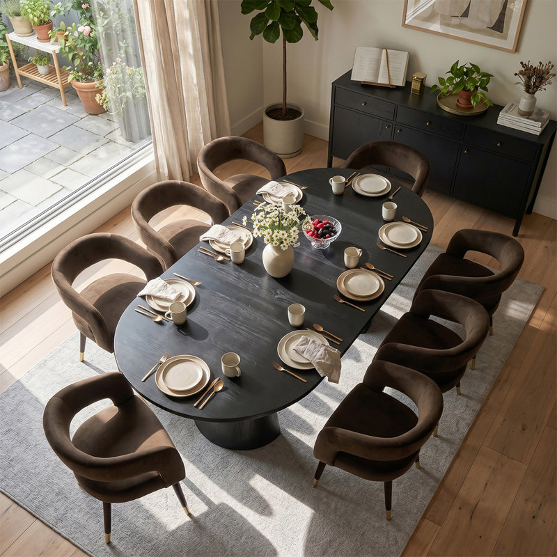 Ensemble de table de salle à manger extensible Modern 47 "à 83" avec chaises rembourrées en velours, Brun