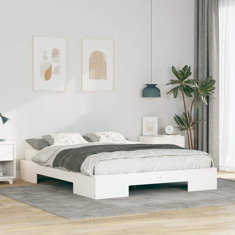 Floor Bed Frame With Storage Solid Pine Wood, Kingsize (5'), White