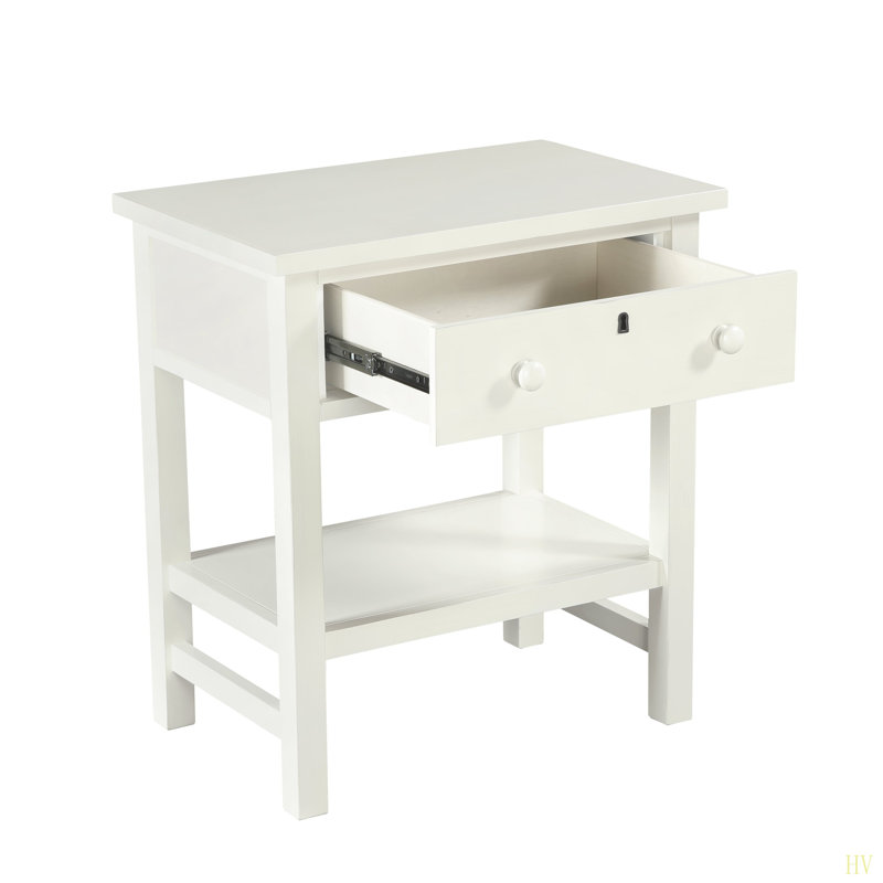 Table de chevet de rangement à 1 tiroir Finley, Blanc antique