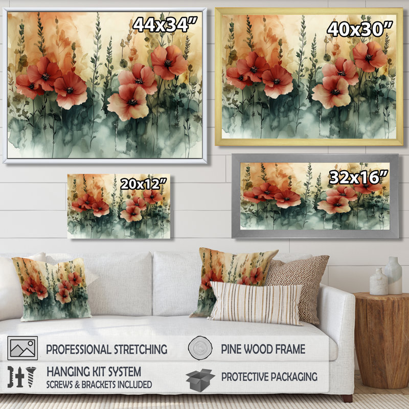 Coucher de soleil sur les fleurs de fuschia II - Fuschia, reproduction d'art sur toile, H 12 po x l 20 po, Cadre flottant