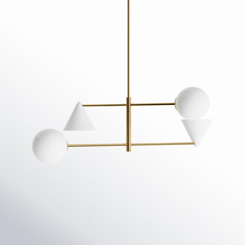 4 - Light Dimmable Modern Linear Chandelier, 16.12" H x 48" W x 48" D, White