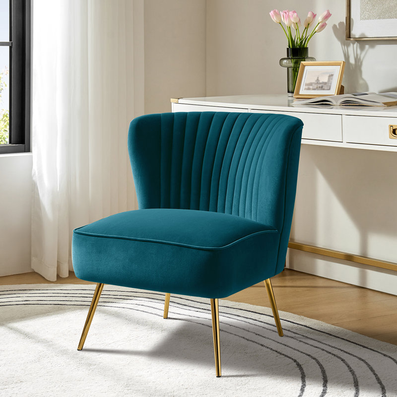 Euclid Velvet Accent Chair with Metal Legs, Velours sarcelle