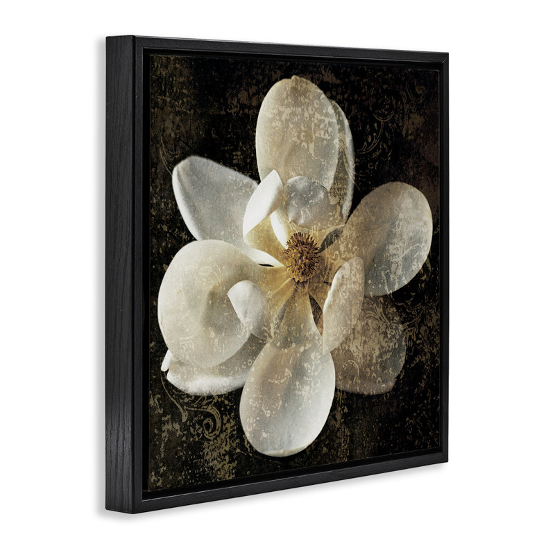 Magnolia à motif rustique, Cadre flottant noir de jais, H 18 po x l 18 po