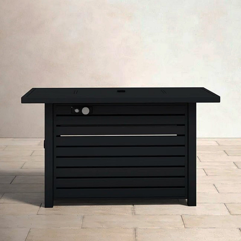 Steel Propane/Natural Gas Outdoor Fire Pit Table With Lid, 25.07" H x 20.07" W x 42.07" D, Black