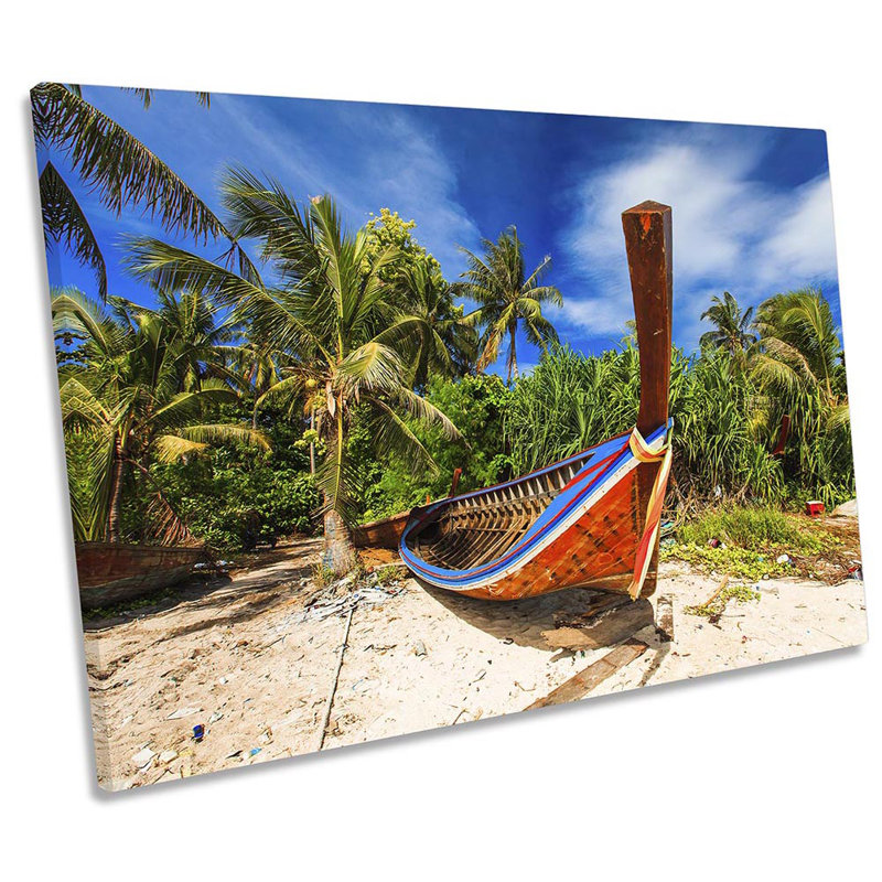 Thailand Long Boat Beach - Wrapped Canvas Print, 81.3cm H x 121.9cm W