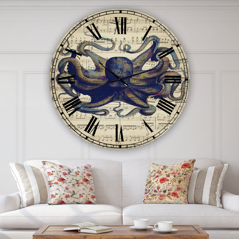 Horloge ronde en métal Octopus Music Score I, Moyen