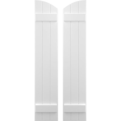 Americraft 2 Batten Exterior Real Wood Joined Board-N-Batten Shutters W/ Elliptical Top (Per Pair)