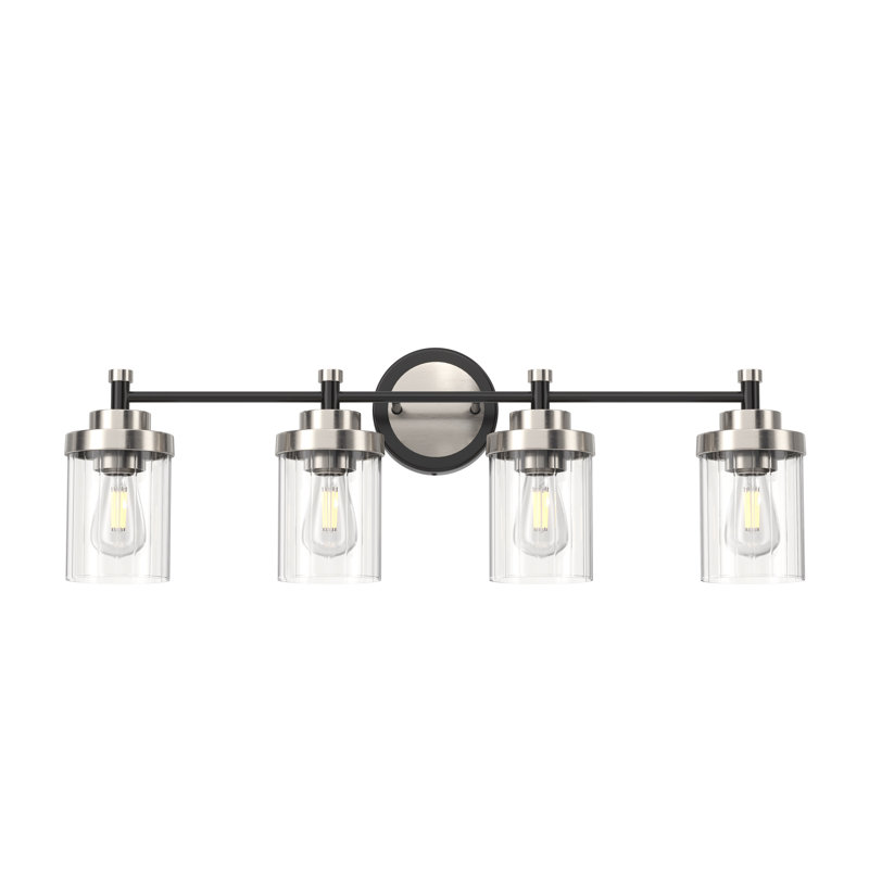 Éclairage de meuble-lavabo moderne à intensité variable avec abat-jour en verre nervuré transparent, Noir mat / nickel brossé