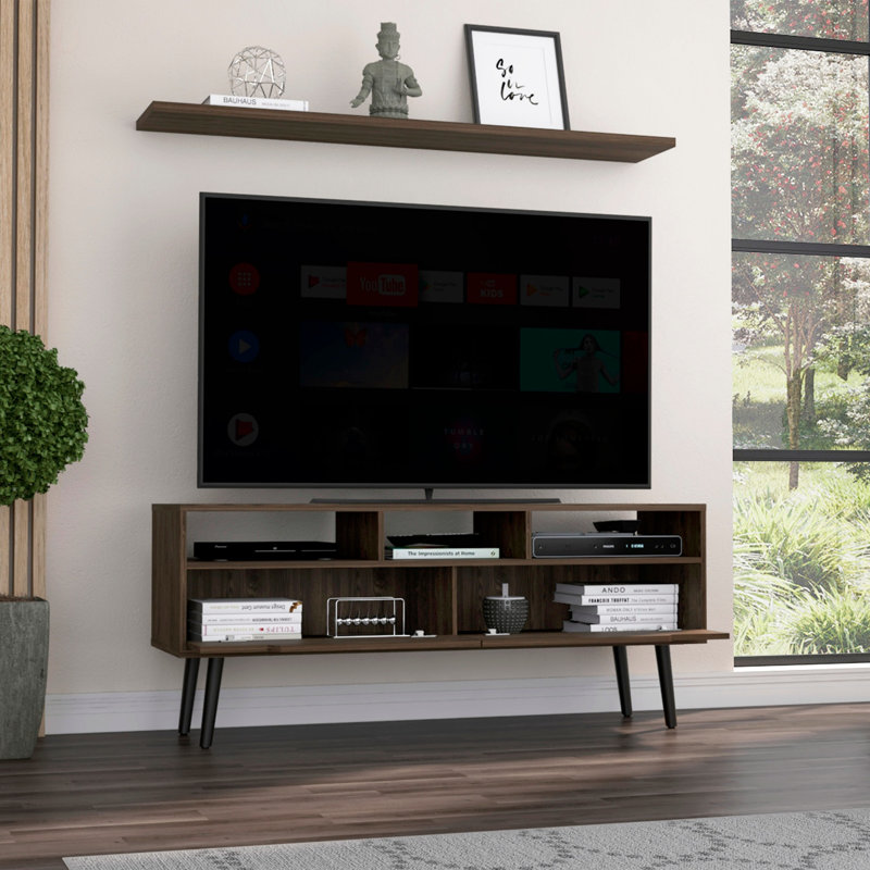 Oslo TV Stand With Two Drawers, Four Legs, And Three Open Shelves For Tvs Up To 51 Inches,  For Modern Living Rooms, Brown