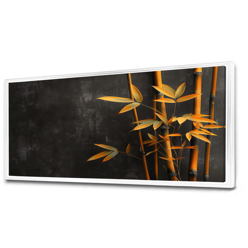 Jaune, jaune, charme rustique, bambou, art mural de salon en bambou, H 28 po x l 60 po x P 1,5 po, Cadre flottant blanc