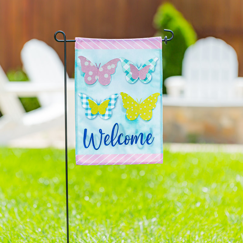 Drapeau de jardin à motif papillon en polyester 18 x 13 po Welcome