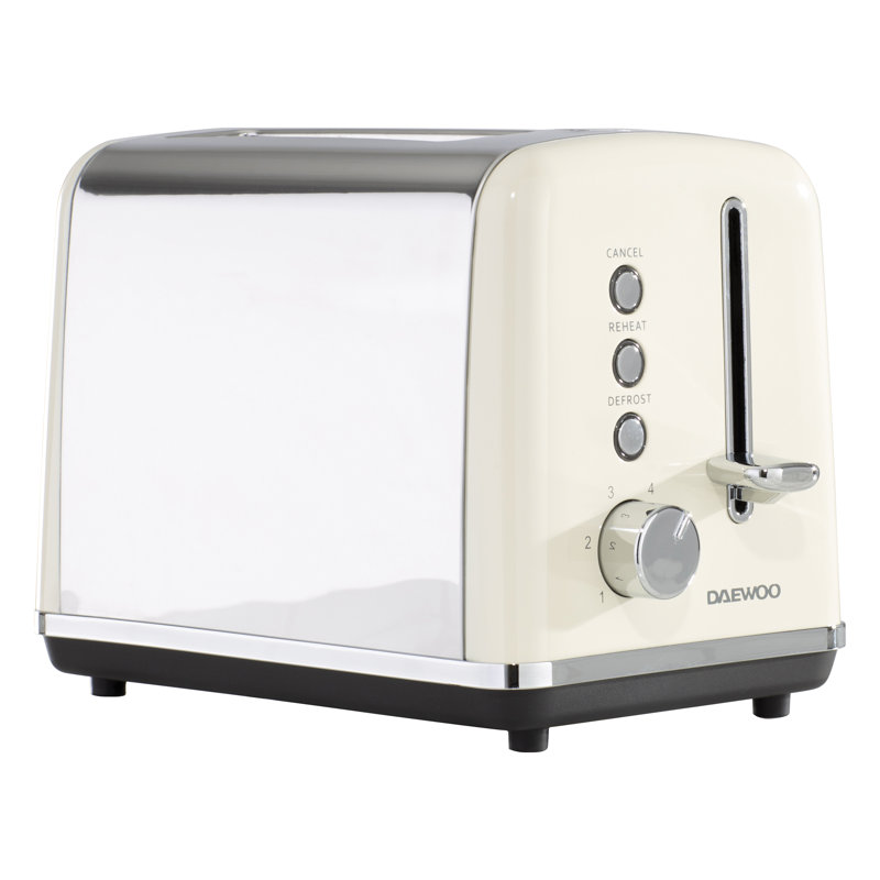 Daewoo Kensington 2 Slice Toaster Stainless Steel 810W With Multi-Function, Cream