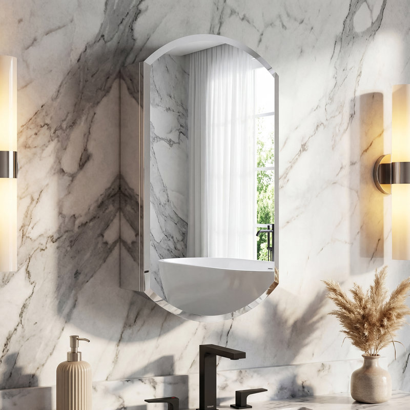 Pharmacie sans cadre l 20 po x H 32 po avec miroir sans cuivre | Miroir en verre antidéflagrant | Tablette réglable en verre | L'installation encastrée et l'installation en surface sont toutes deux disponibles | Porte à fermeture douce