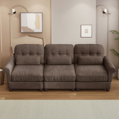 Three Seat Modular Sofa with Rolled Arms and Lumbar Pillows