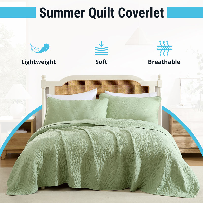 HLC.ME Weston - 3 Piece Quilt Set, Lightweight Bedspread Coverlet Set, Queen Quilt +2 Standard Pillow Shams , Sage Green