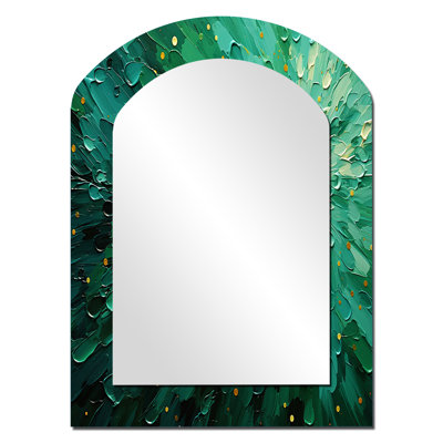 Emerald Euphoria II - miroir asymétrique paysager, miroir mural décoratif arche verte, impression d'art en métal