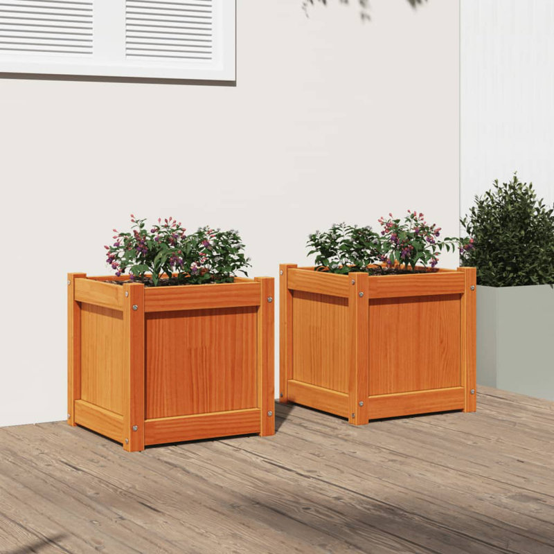 Brieuc Wood Planter Box, Natural Orange, 2