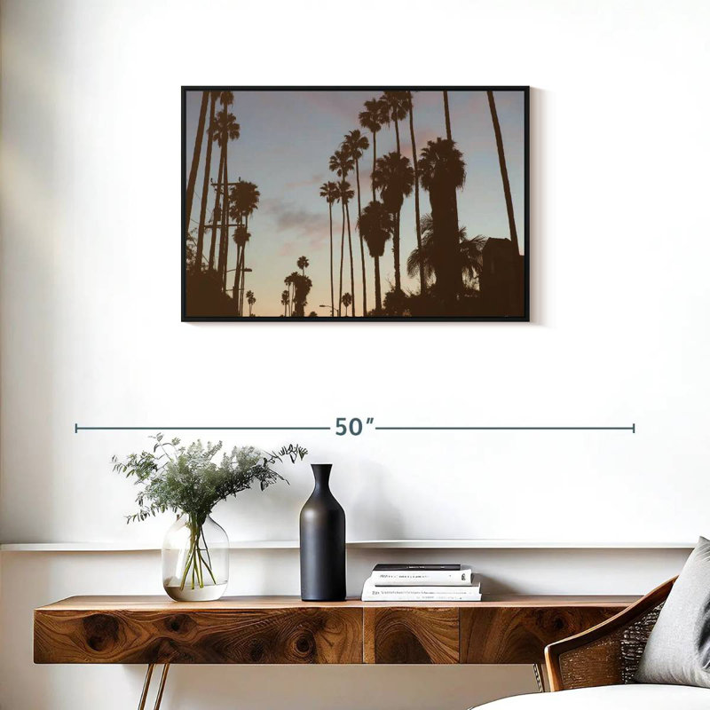 Silhouette des palmiers de Los Angeles, Cadre flottant noir, 31 po x 21 po