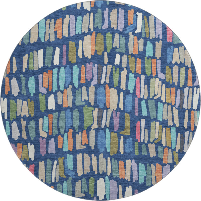 Tapis abstrait lavable à la machine de qualité supérieure Mayfield AMF2377, Marine, Rond 8 pi