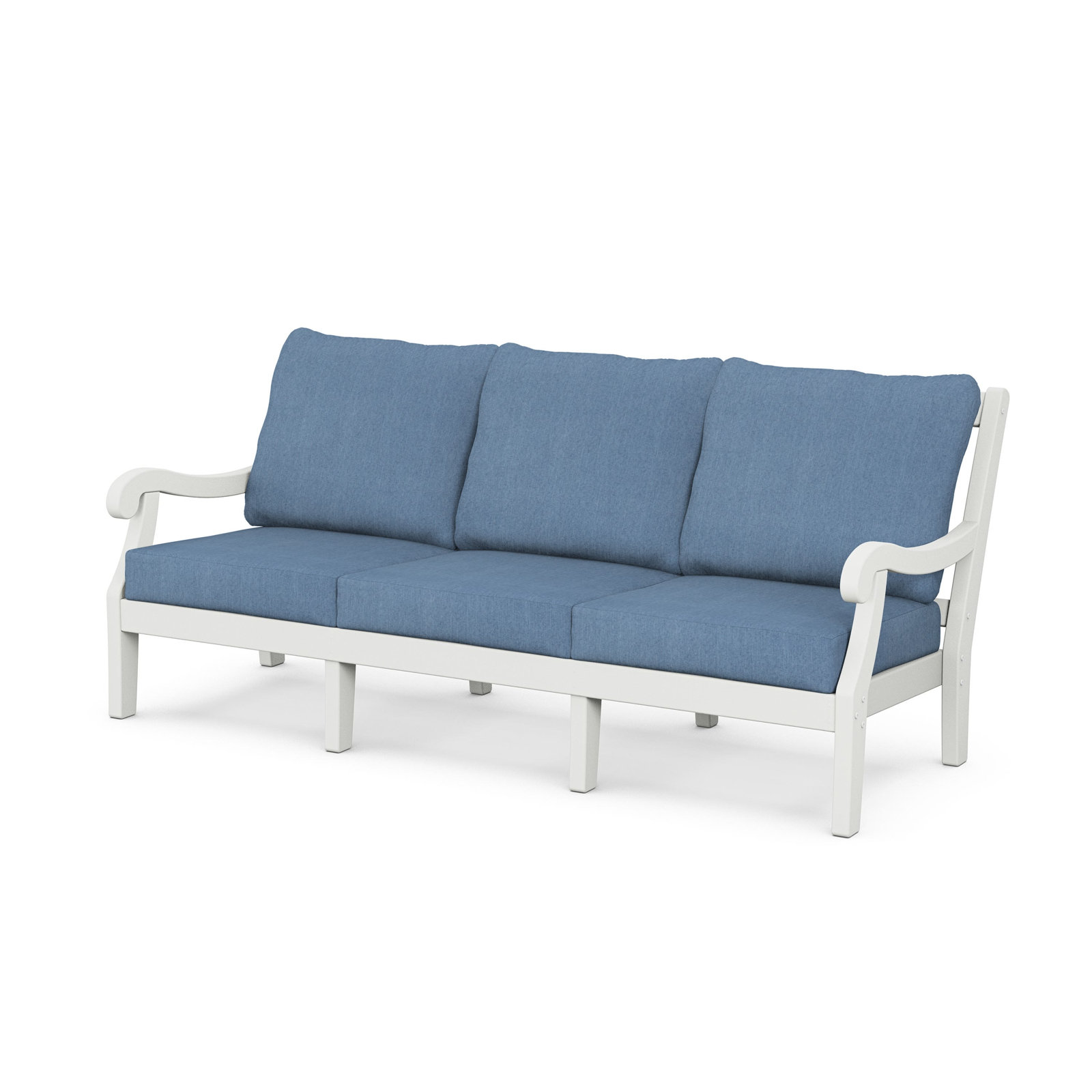 POLYWOOD® Verlyn 5-Person Patio Seating Group, Sky Blue Cushion/White Frame