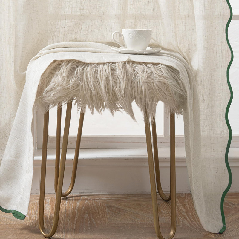 Rideaux semi-transparents en lin à bordure festonnée pour fenêtre de chambre à coucher avec passe-tringle, Linen/Loden Green