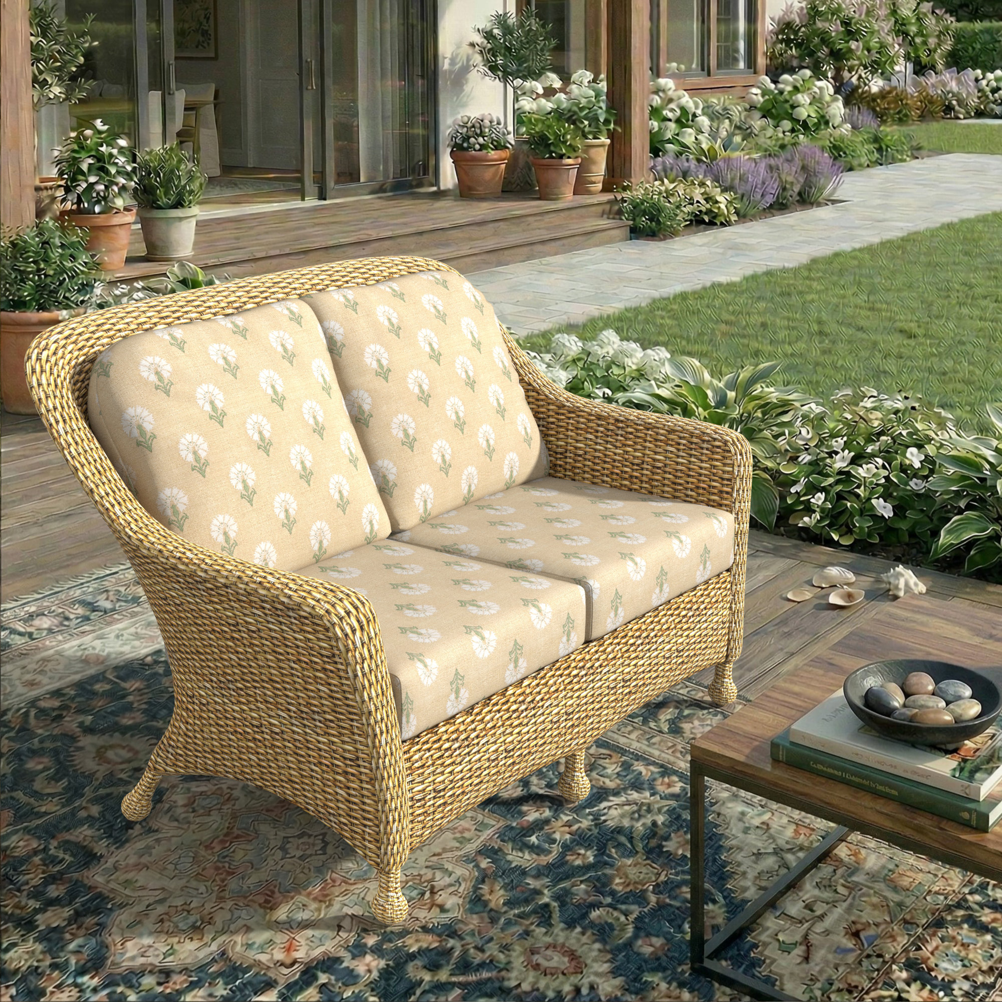 Amala Indoor/Outdoor Sunbrella® Loveseat Cushion, Sunbrella® Mira Sunshine