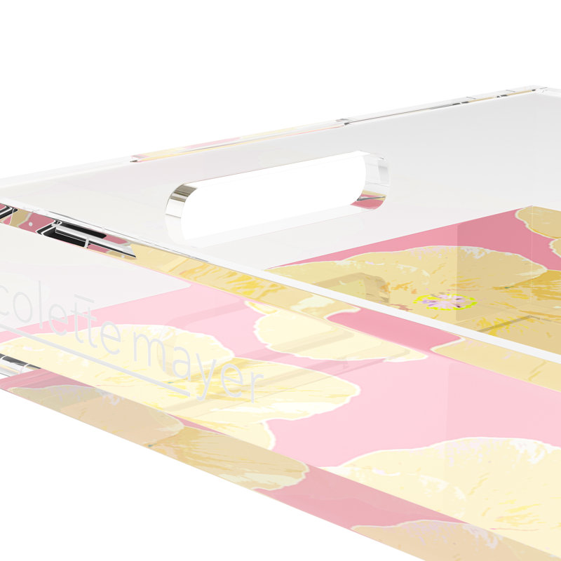 Plateau décoratif rectangulaire en acrylique Hibiscus, H 2 po x l 22,5 po x P 14,5 po, Rose
