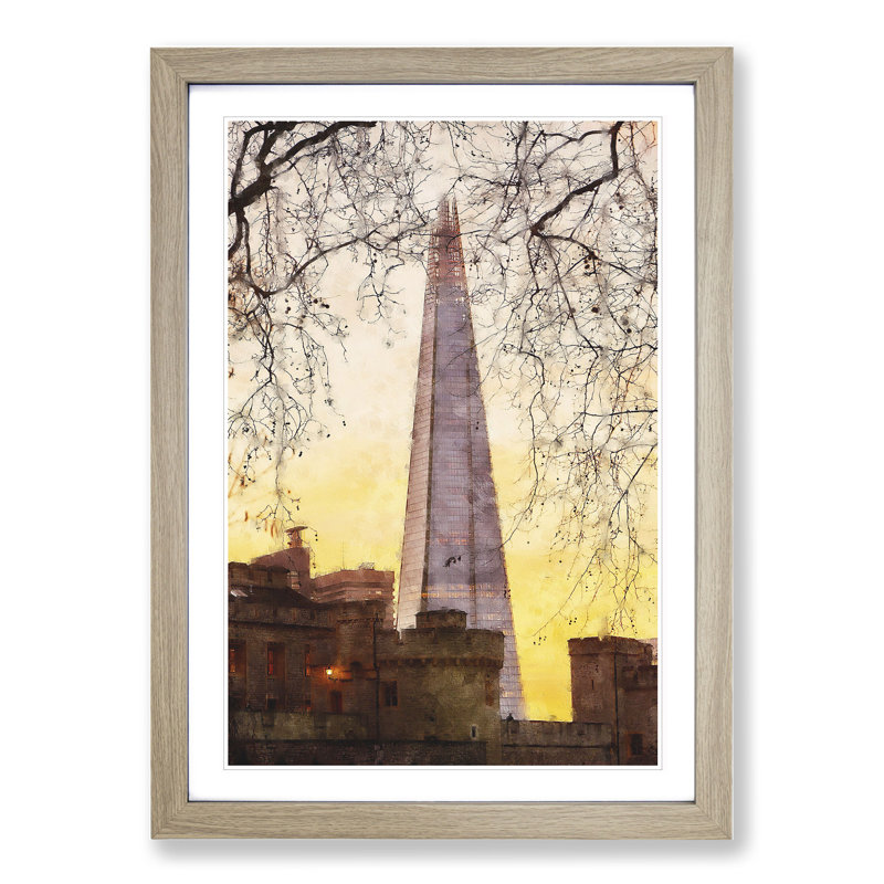 The Shard in London Vol.2 - Picture Frame Graphic Art, 36cm H x 27cm W x 2cm D, Oak Framed