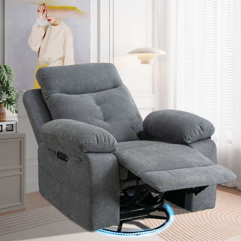 Fauteuil oscillant inclinable électrique avec haut-parleur Bluetooth Pivot de 270 degrés avec bras lumineux à DEL avec poches de rangement USB + port de charge de type C Repose-pieds escamotable à dossier réglable DG